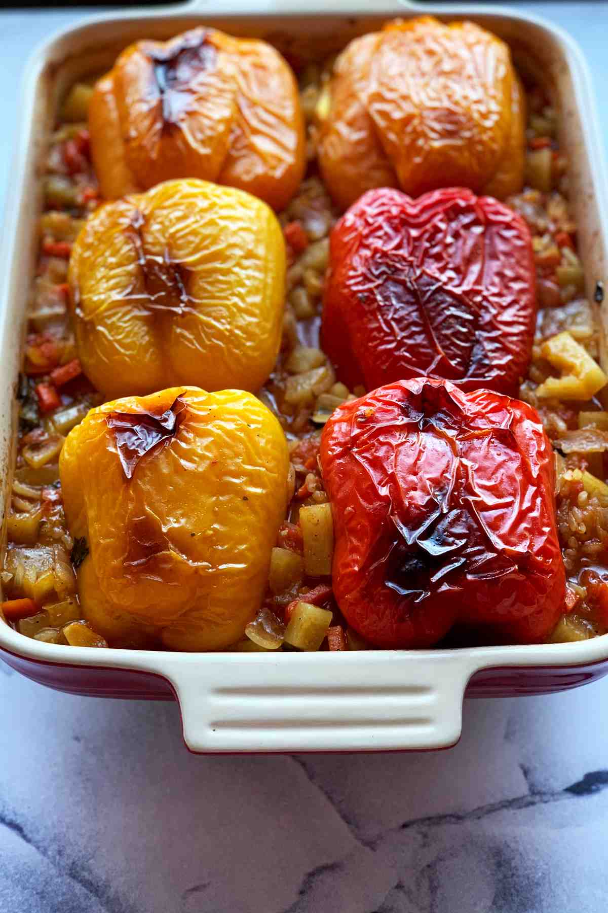 Baked stuffed bell peppers.