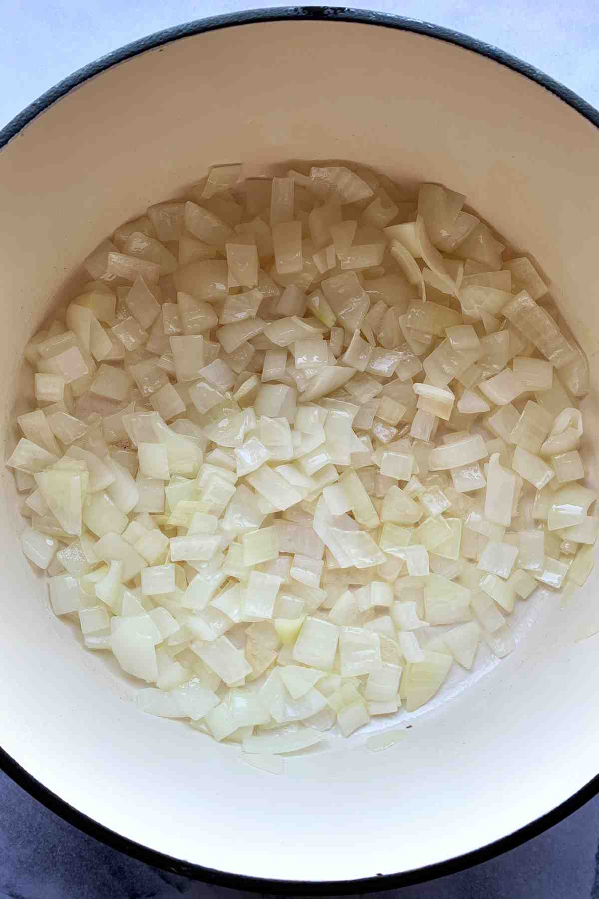 Chopped onions in a pot.