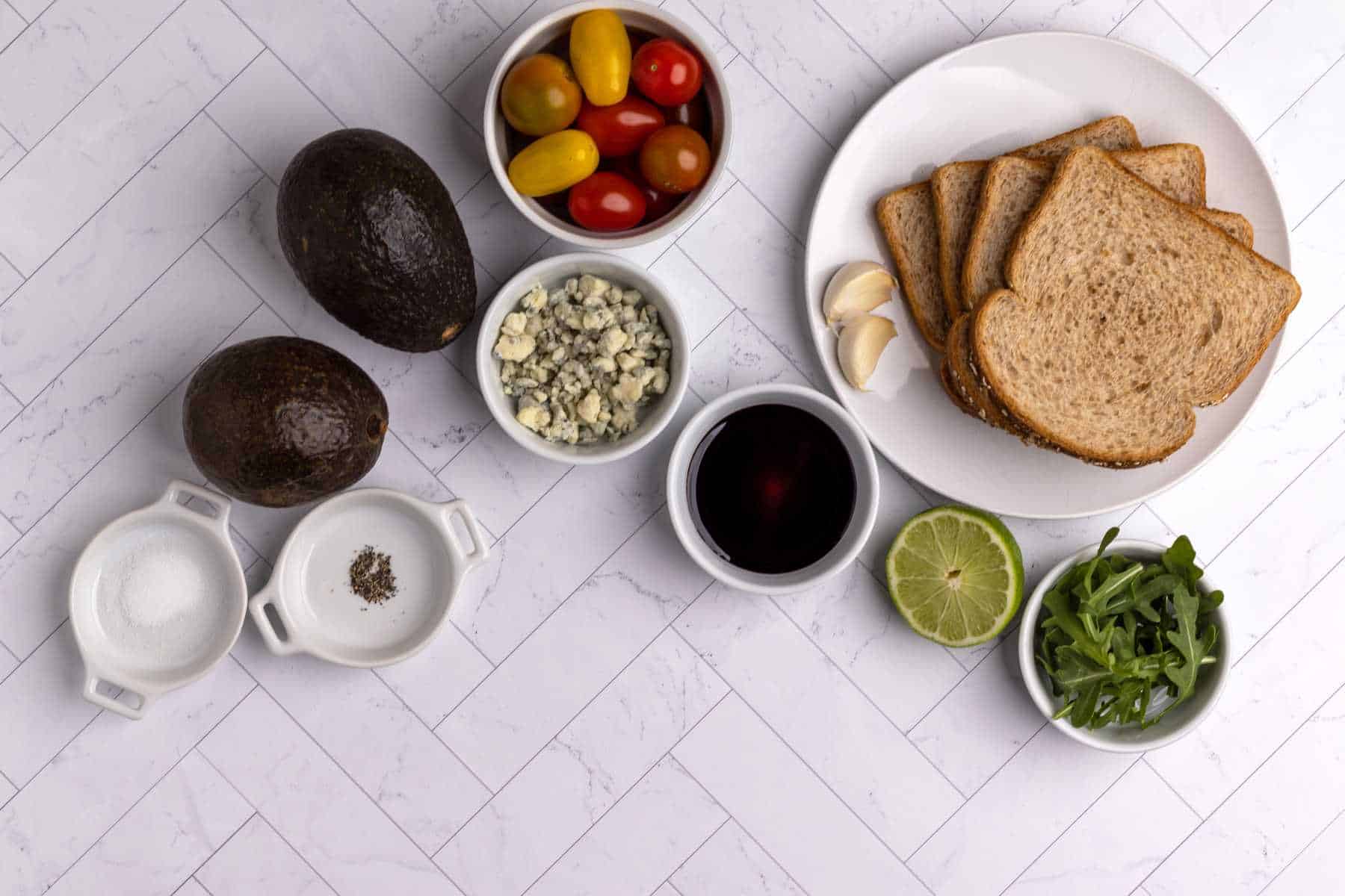 Avocado toast ingredients.