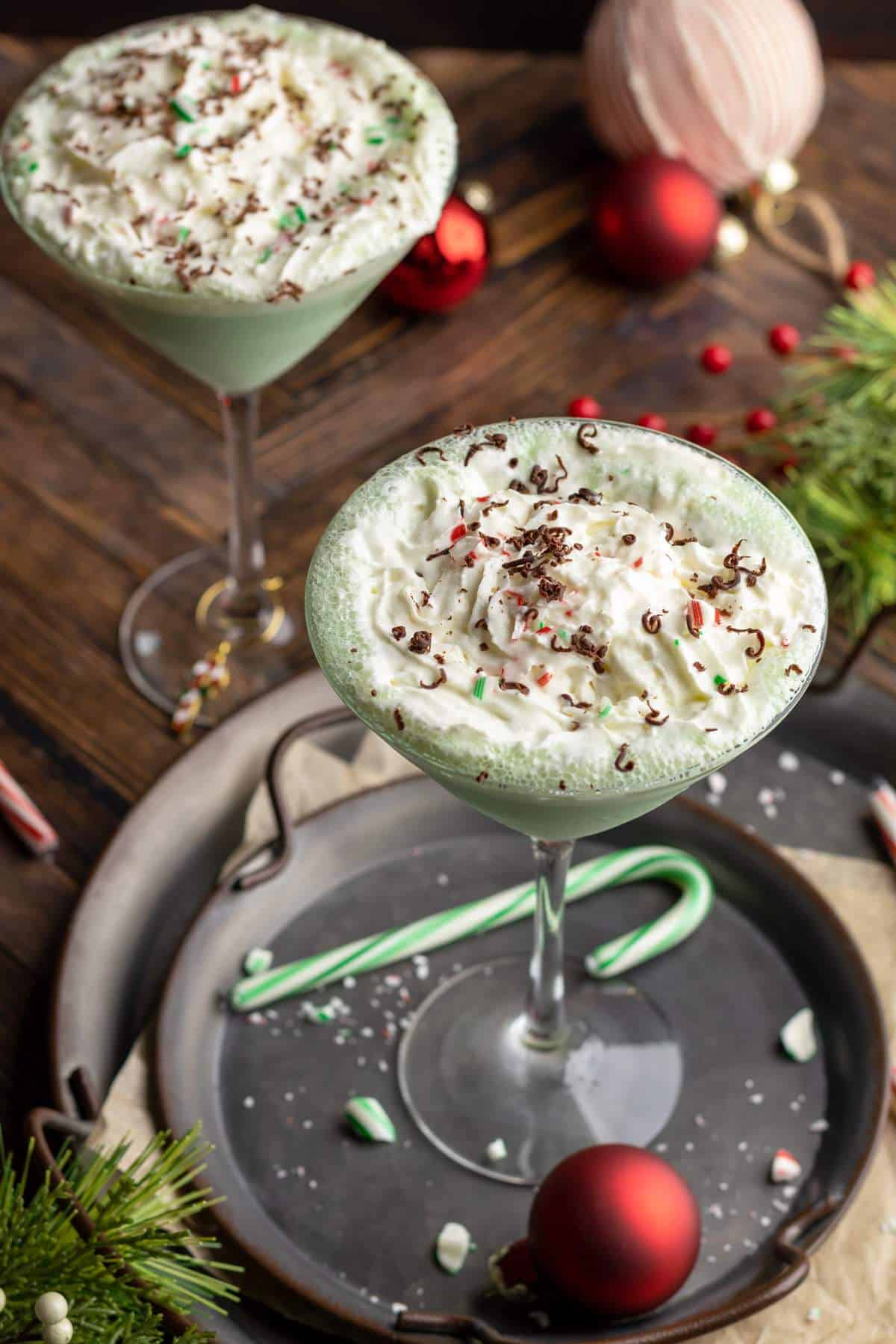 Baileys mint martini with toppings.