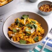 Creamy cajun chicken orzo bowl.