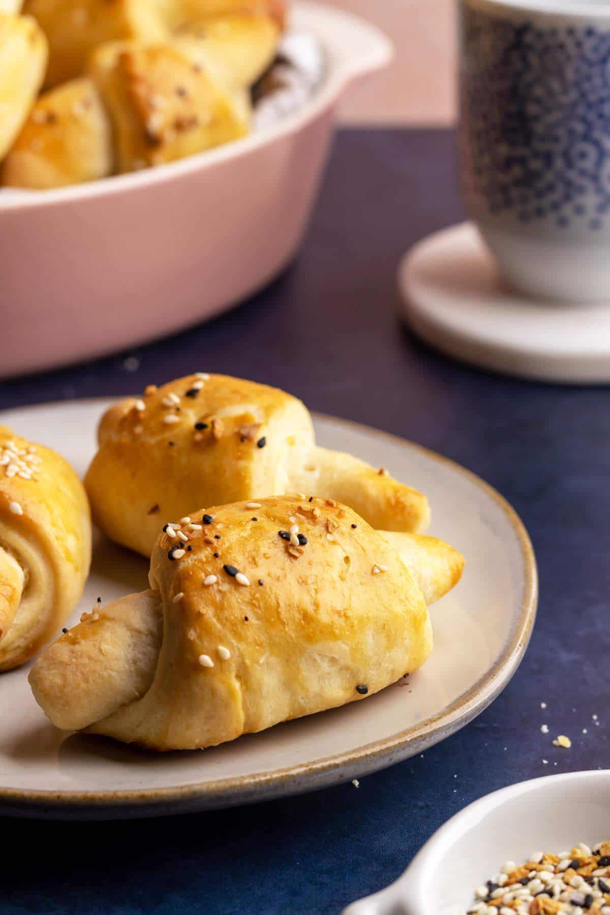 Easy yeast rolls on a small plate.
