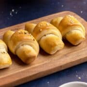 Easy yeast rolls on a small serving tray.