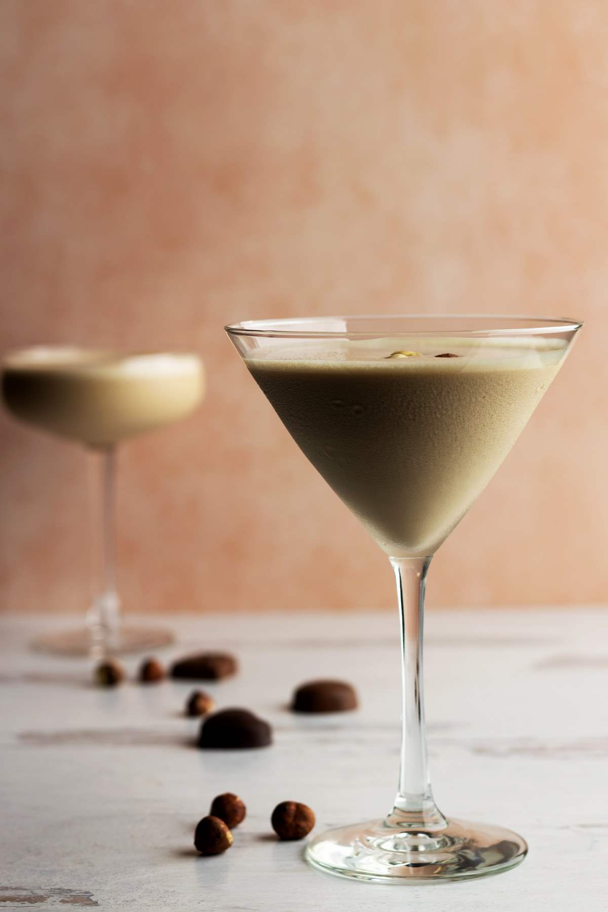 Godiva chocolate martini in a glass.