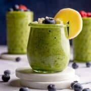 Green smoothie in a small jar.