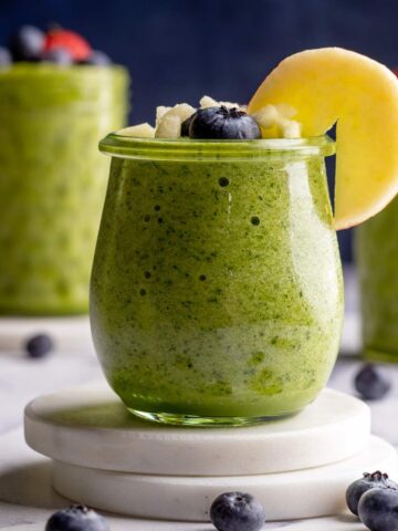 Green smoothie in a small jar.