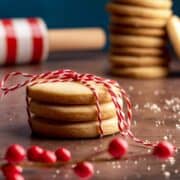 Gurabije lard cookies tied and stacked.