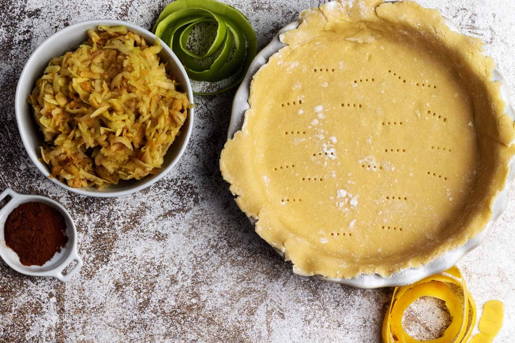 Apple pie crust preparation.