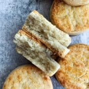 Homemade lard biscuits overhead shot.