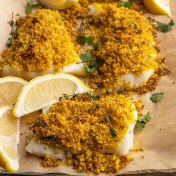Panko crusted cod with herbs.