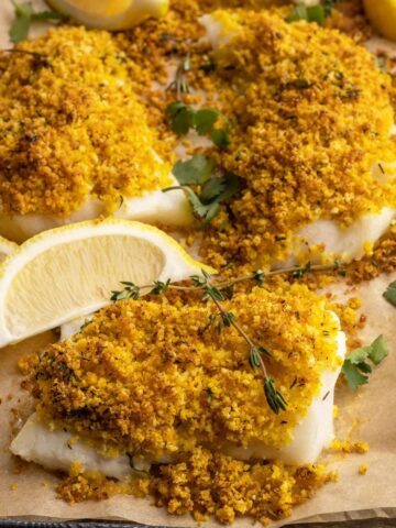 Panko crusted cod with herbs.