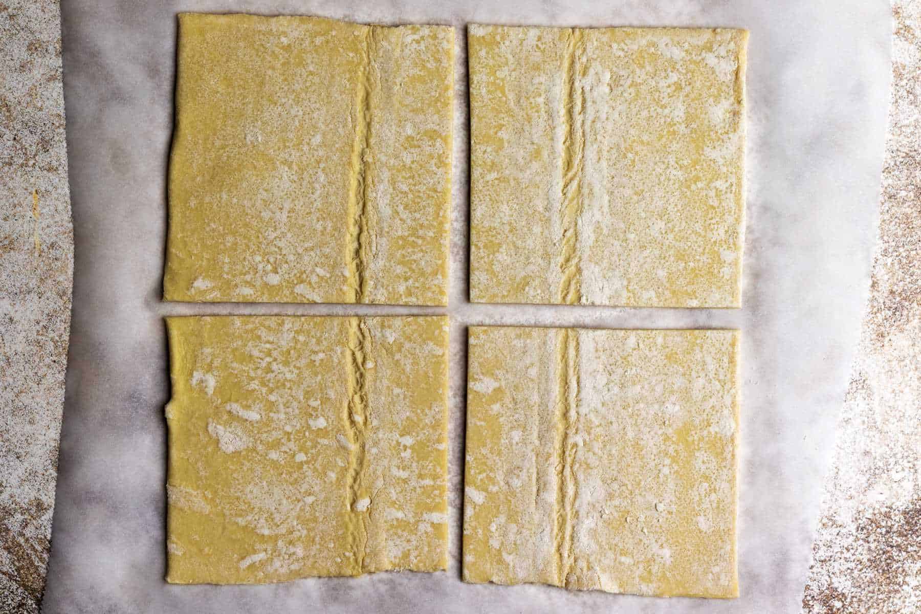 Puff pastry cut into equal squares.