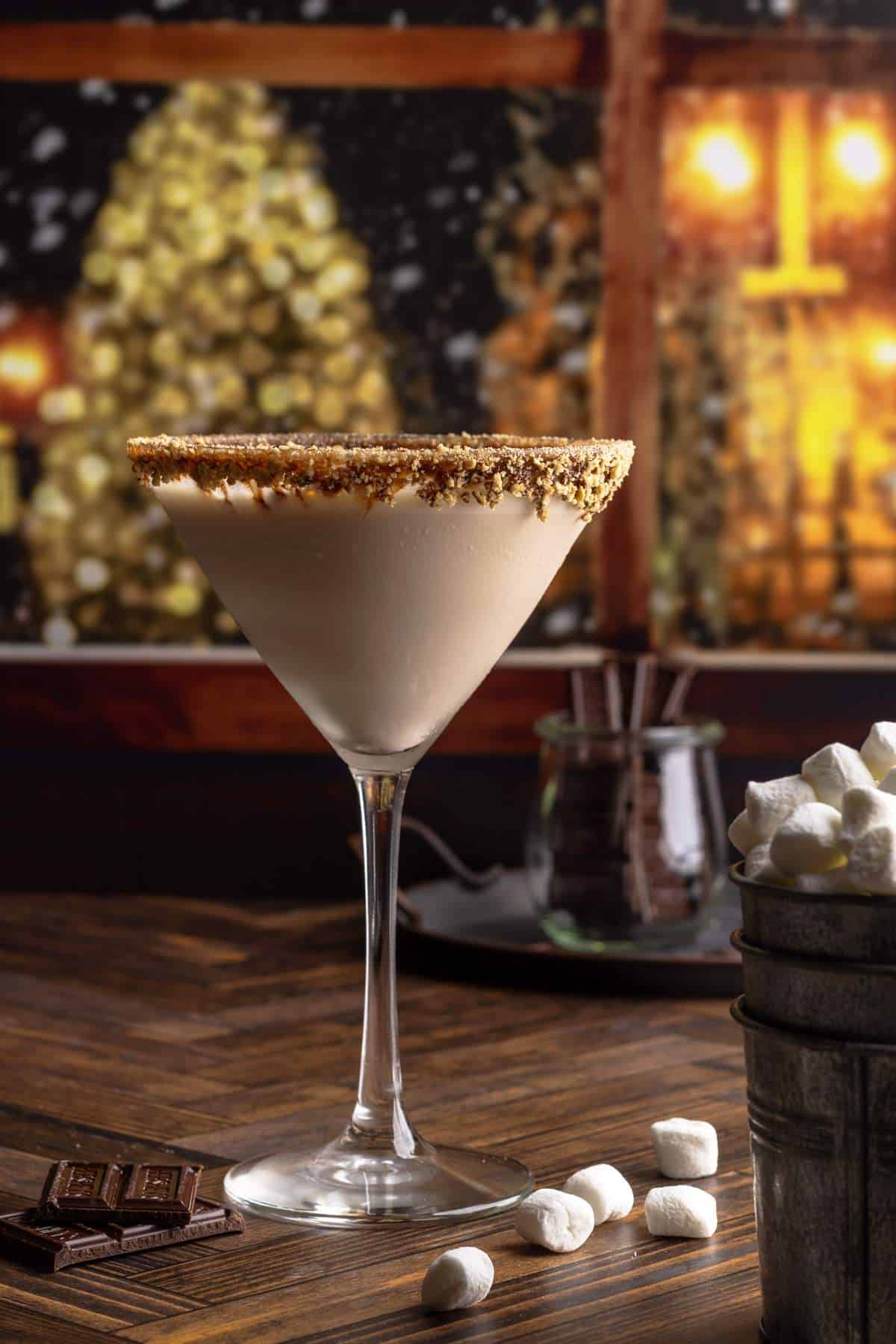 S'mores martini with Baileys and marshmallows head on shot.