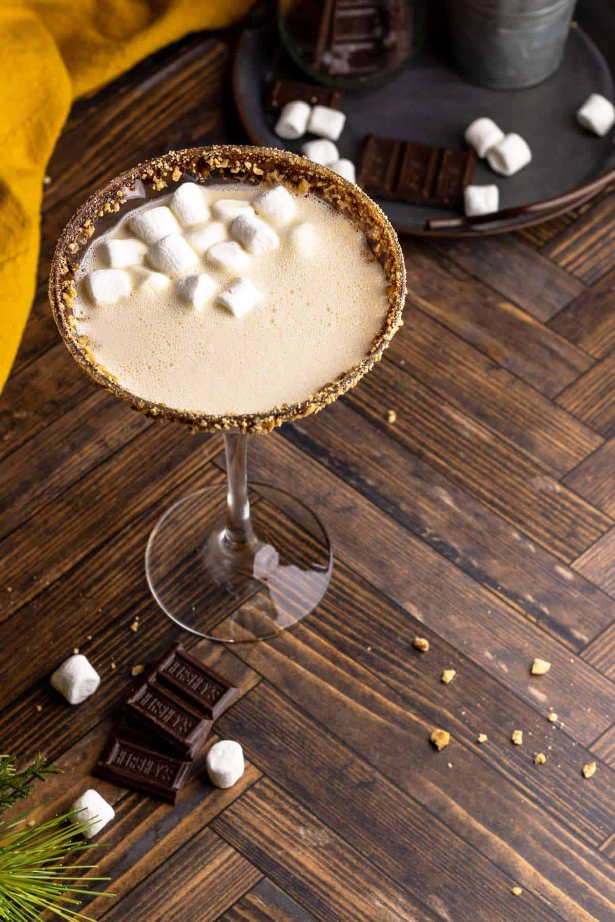 S'mores martini with Baileys in glass.