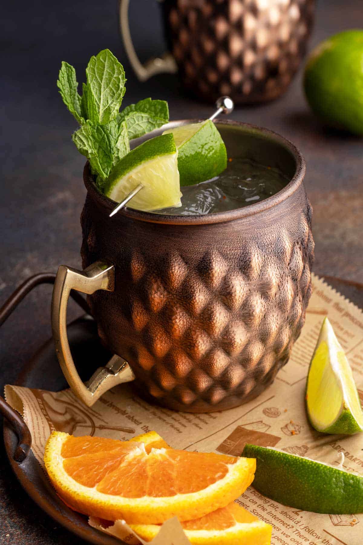 London mule with lime and mint leaves.