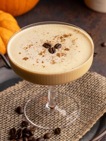 Pumpkin espresso martini close-up shot.