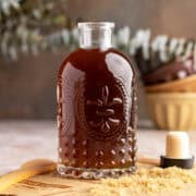 Brown sugar simple syrup on a board.