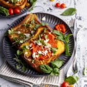 Balkan-style savory French toast with ajvar.