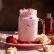 Mixed strawberry cream soda on a plate.